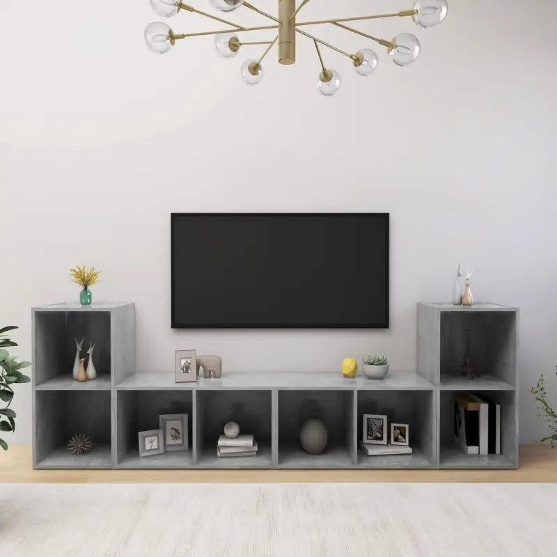 Klassieke tv-meubel in bewerkt hout met trendy en praktische uitstraling - Betongrijs / 4 - Tv-meubels