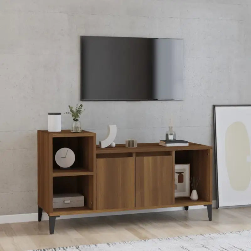 Klassieke Tv-meubel in grijs sonoma met bewerkt hout - bruin eikenkleur / 1 - Tv-meubels