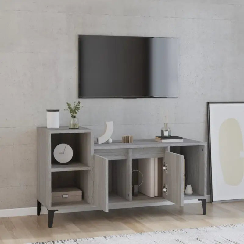 Klassieke Tv-meubel in grijs sonoma met bewerkt hout - Tv-meubels