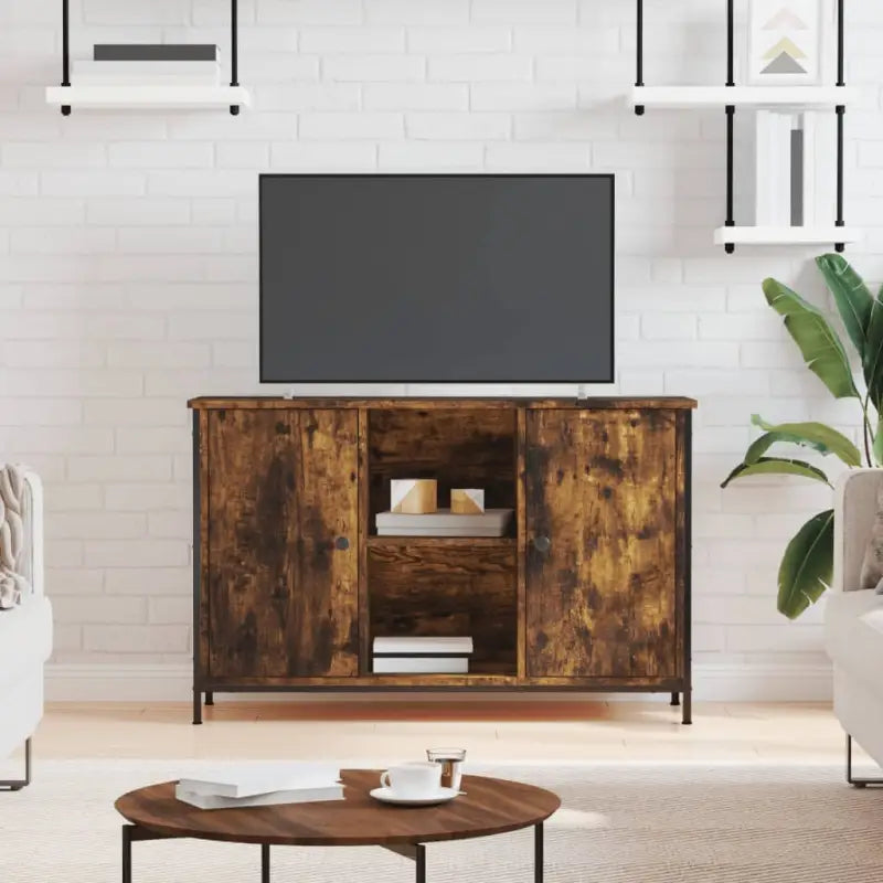Klassieke Tv-meubel met bewerkt hout en ijzeren poten - Gerookt eiken / 1 - Tv-meubels