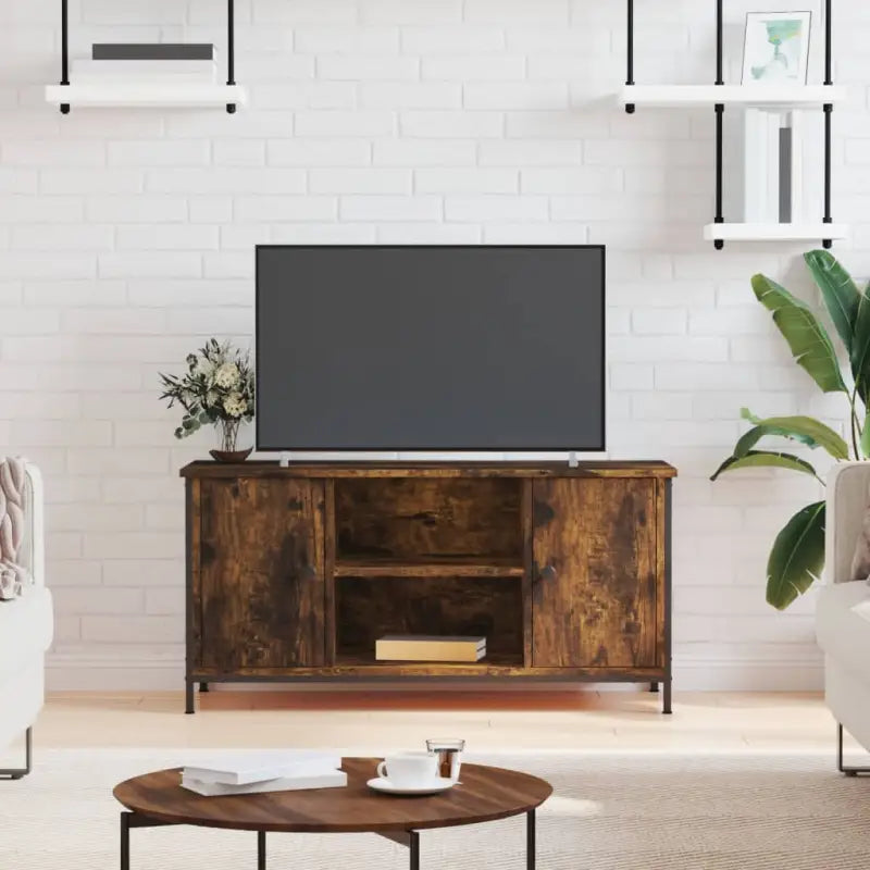 Klassieke Tv-meubel met bewerkt hout en ijzeren poten - Gerookt eiken / 1 - Tv-meubels
