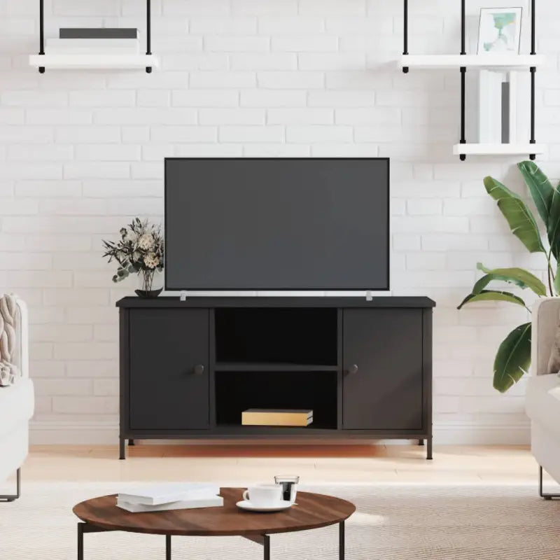 Klassieke Tv-meubel met bewerkt hout en ijzeren poten - Zwart / 1 - Tv-meubels