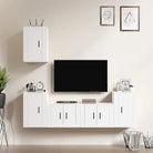 Klassieke Tv-meubel met hoogglans wit en bewerkt hout design - Wit / 5 - Tv-meubels