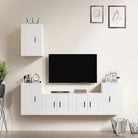 Klassieke Tv-meubel met hoogglans wit en bewerkt hout design - Tv-meubels