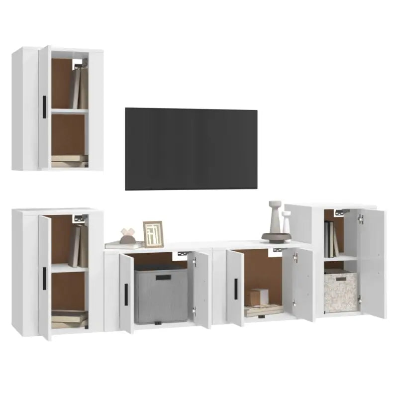 Klassieke Tv-meubel met hoogglans wit en bewerkt hout design - Tv-meubels