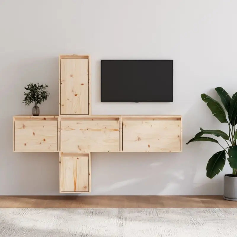 Klassieke Tv-meubel met massief grenenhout voor een stijlvolle woonkamer - Naturel / 5 - Tv-meubels