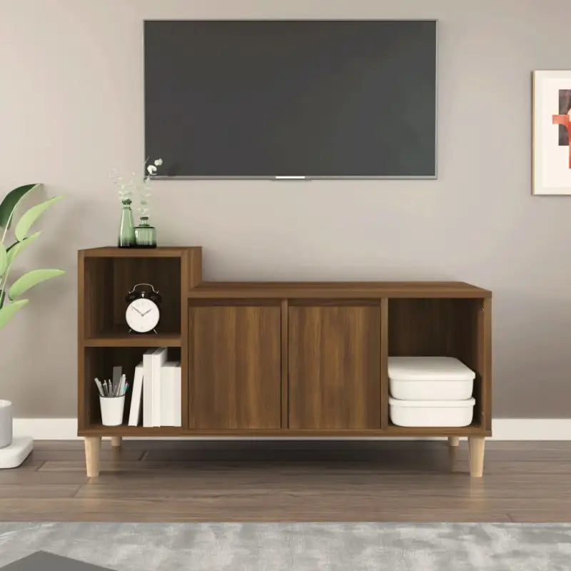 Klassieke Tv-meubel van bewerkt hout in grijs sonoma stijl - bruin eikenkleur / 1 - Tv-meubels