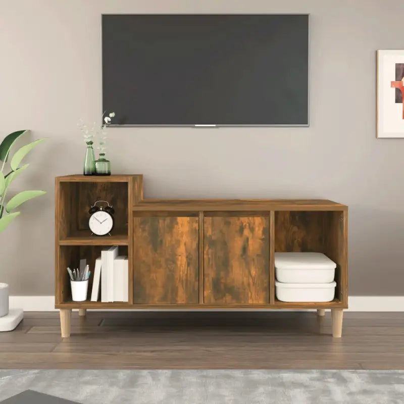 Klassieke Tv-meubel van bewerkt hout in grijs sonoma stijl - Gerookt eiken / 1 - Tv-meubels
