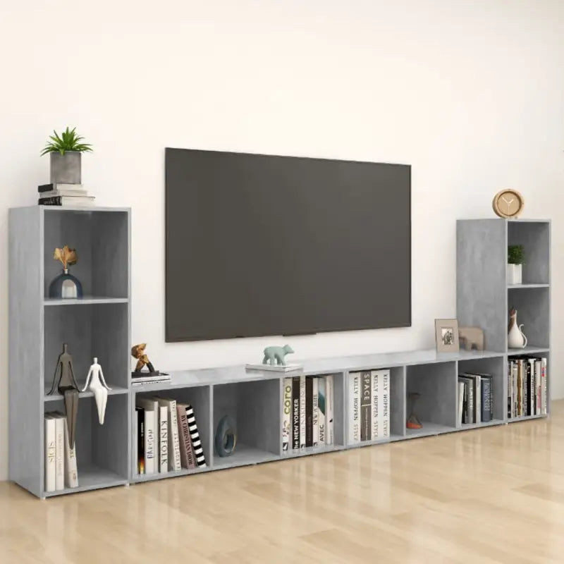 Klassieke tv-meubel van bewerkt hout met trendy design - Betongrijs / 4 - Tv-meubels