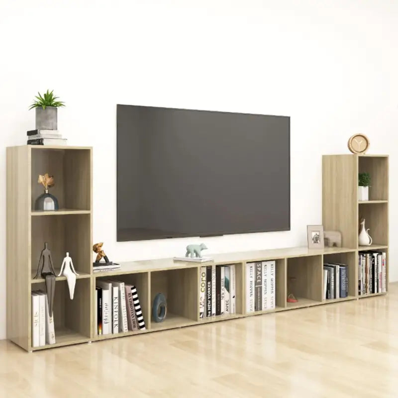 Klassieke tv-meubel van bewerkt hout met trendy design - Sonoma eiken / 4 - Tv-meubels