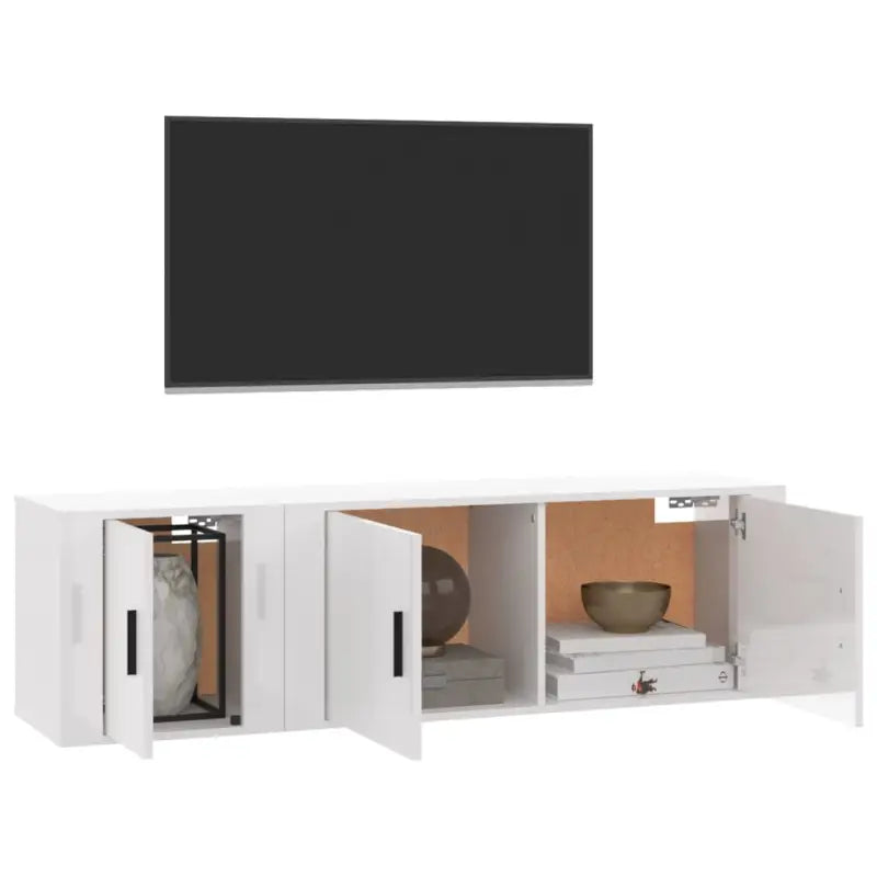 Klassieke Tv-meubels in bewerkt hout met hoogglans wit design - Hoogglans wit / 2 - Tv-meubels