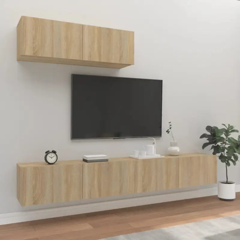 Klassieke TV-meubels in bewerkt hout met trendy en praktische design - Sonoma eiken / 3 / 100 cm - Tv-meubels