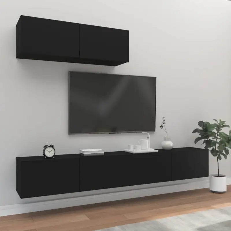 Klassieke TV-meubels in bewerkt hout met trendy en praktische design - Zwart / 3 / 100 cm - Tv-meubels