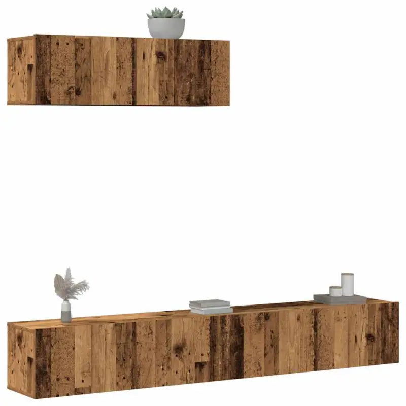 Klassieke TV-meubels in bewerkt hout met trendy en praktische design - Oud hout / 3 / 100 cm - Tv-meubels