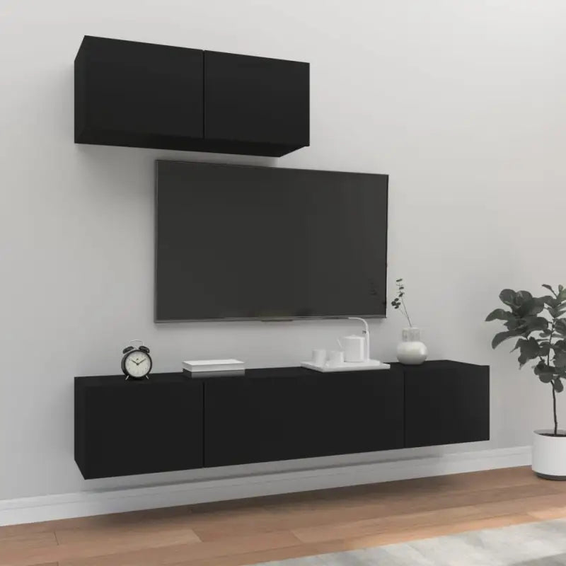Klassieke TV-meubels in bewerkt hout met trendy en praktische design - Zwart / 3 / 80 cm - Tv-meubels