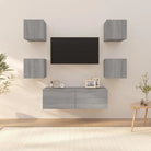Klassieke tv-meubels in grijs sonoma met bewerkt hout ontwerp - Grijs sonoma / 5 / 100 cm - Tv-meubels