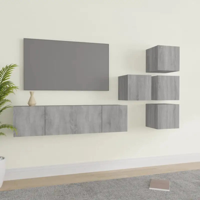 Klassieke tv-meubels in grijs sonoma met bewerkt hout ontwerp - Grijs sonoma / 6 / 60 cm - Tv-meubels