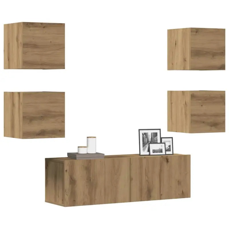 Klassieke tv-meubels in grijs sonoma met bewerkt hout ontwerp - artisanaal eikenkleurig / 5 / 100 cm - Tv-meubels