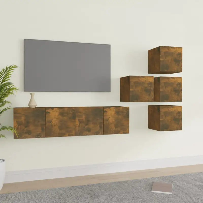 Klassieke tv-meubels in grijs sonoma met bewerkt hout ontwerp - Gerookt eiken / 6 / 60 cm - Tv-meubels