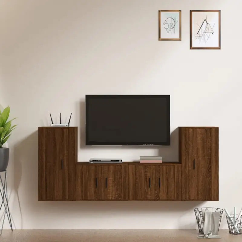 Klassieke Tv-meubels in grijs sonoma met bewerkt houtstijl - bruin eikenkleur / 4 - Tv-meubels