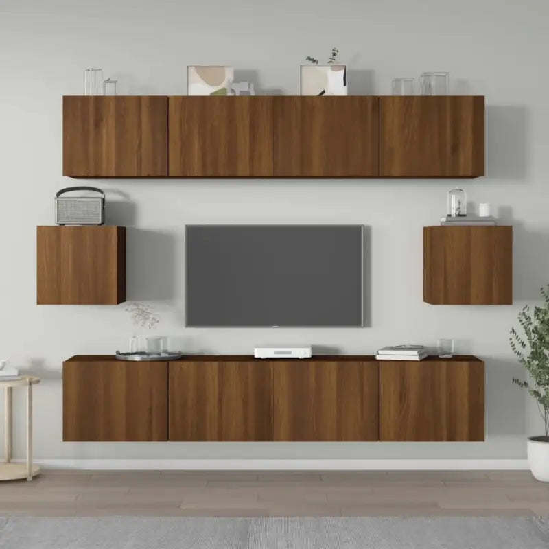 Klassieke Tv-meubels met bewerkt hout en hoogwaardig design - bruin eikenkleur / 6 / 80 cm - Tv-meubels