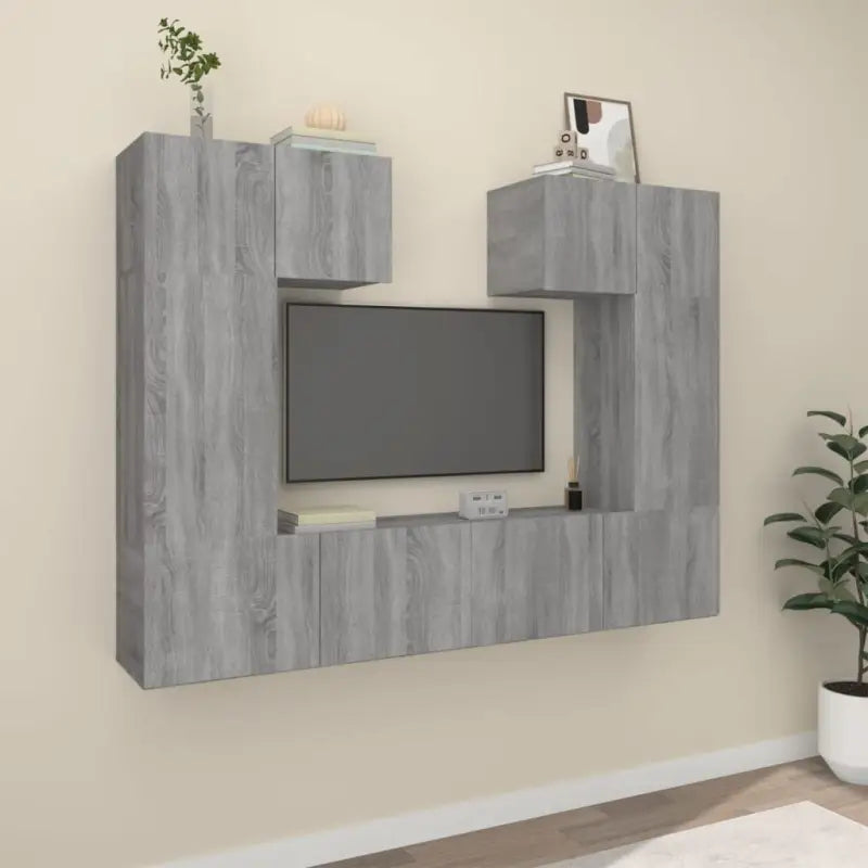 Klassieke Tv-meubels met bewerkt hout voor een stijlvolle kamer uitstraling - Grijs sonoma / 6 / 80 cm - Tv-meubels