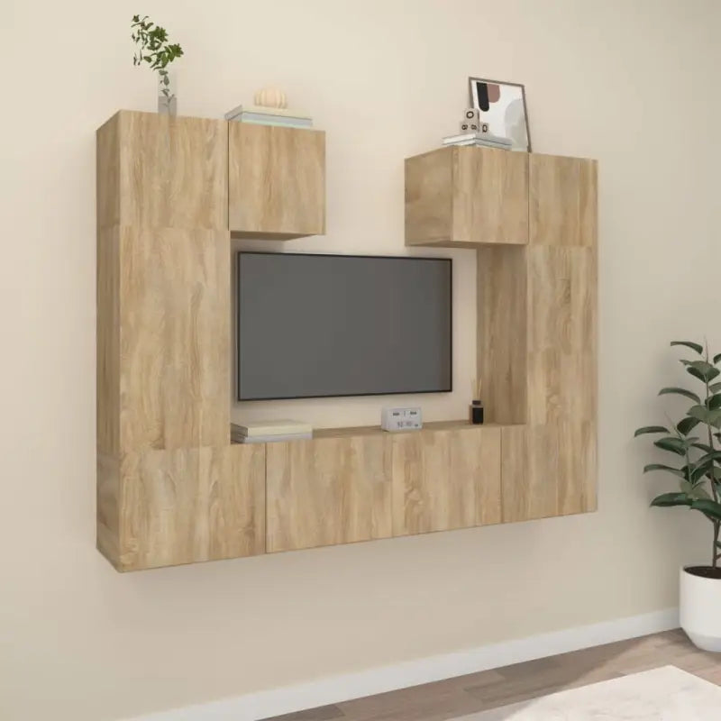Klassieke Tv-meubels met bewerkt hout voor een stijlvolle kamer uitstraling - Sonoma eiken / 6 / 80 cm - Tv-meubels