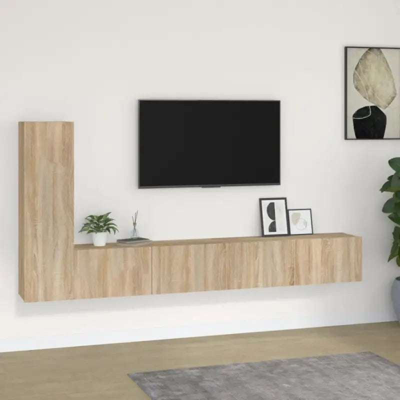 Klassieke Tv-meubels met bewerkt hout voor een stijlvolle kamer - Sonoma eiken / 3 / 100 cm - Tv-meubels