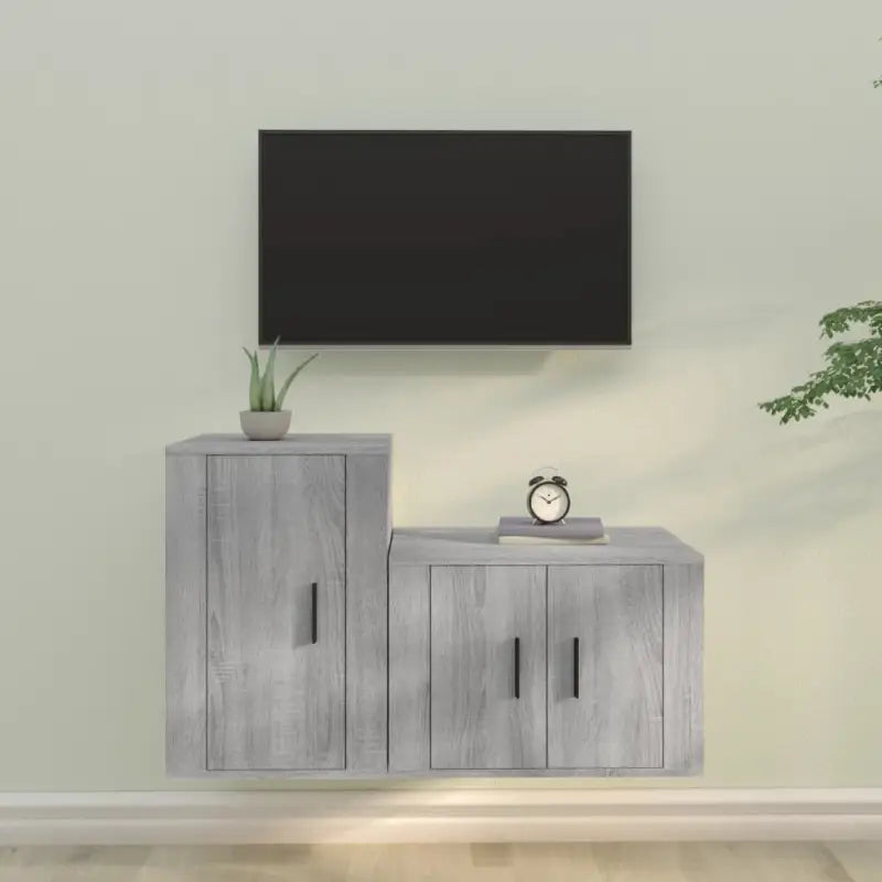 Klassieke TV-meubels met bewerkt hout voor een stijlvolle kamer uitstraling - Grijs sonoma / 2 - Tv-meubels