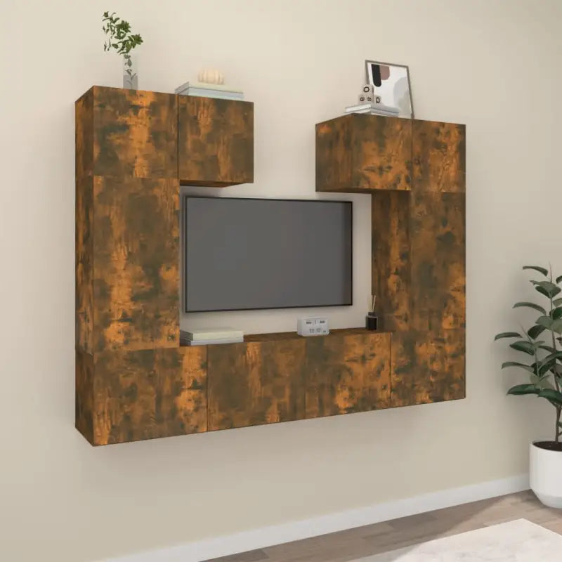 Klassieke Tv-meubels met bewerkt hout voor een stijlvolle kamer uitstraling - Gerookt eiken / 6 / 80 cm - Tv-meubels
