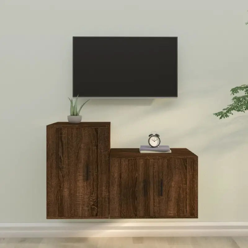 Klassieke TV-meubels met bewerkt hout voor een stijlvolle kamer uitstraling - bruin eikenkleur / 2 - Tv-meubels