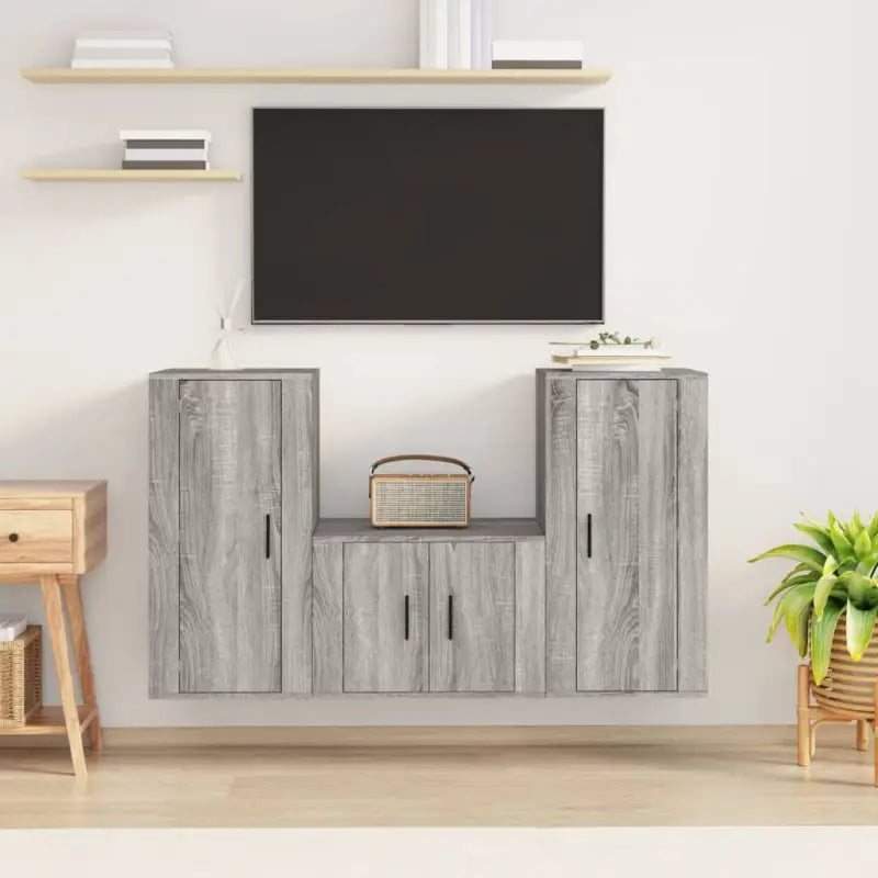 Klassieke Tv-meubels met bewerkt hout voor een stijlvolle kamerhoek - Grijs sonoma / 3 - Tv-meubels