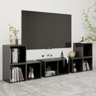 Klassieke Tv-meubels met hoogglans grijs en bewerkt hout design - Tv-meubels