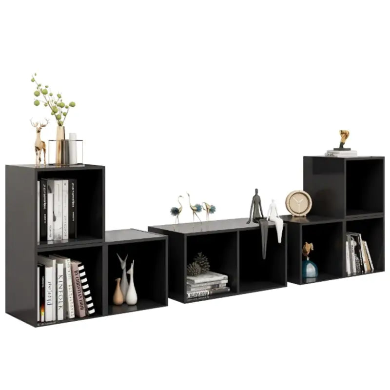 Klassieke Tv-meubels met hoogglans grijs en bewerkt hout design - Tv-meubels