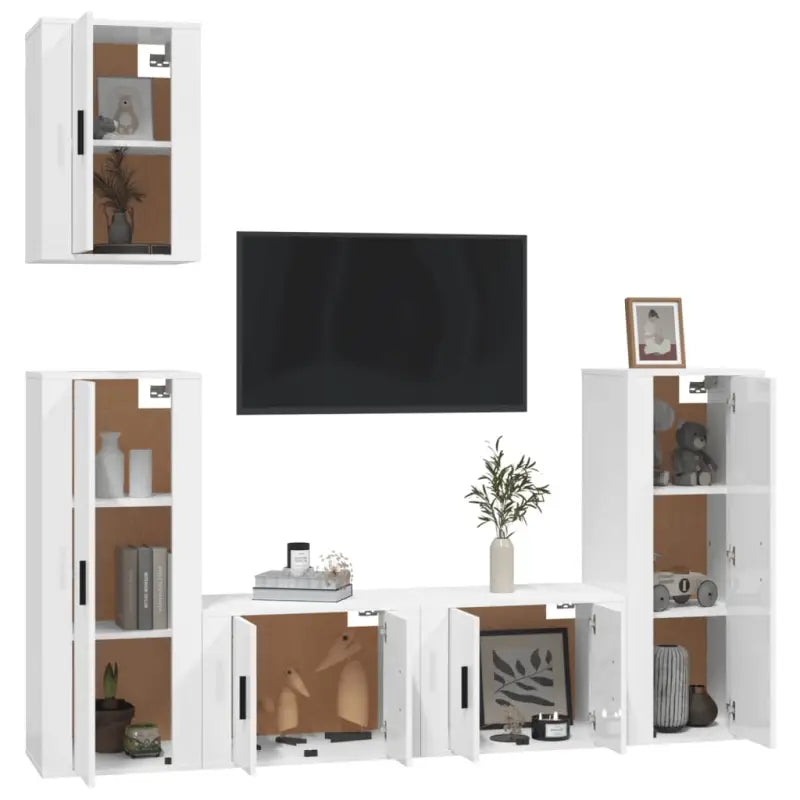 Klassieke tv-meubels van bewerkt hout en hoogglans wit voor je woonkamer - Tv-meubels