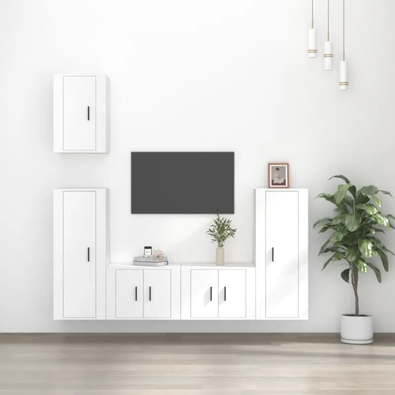 Klassieke tv-meubels van bewerkt hout en hoogglans wit voor je woonkamer - Wit / 5 - Tv-meubels