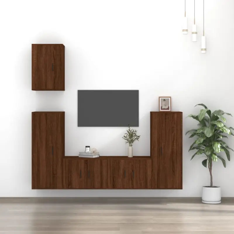 Klassieke tv-meubels van bewerkt hout en hoogglans wit voor je woonkamer - bruin eikenkleur / 5 - Tv-meubels