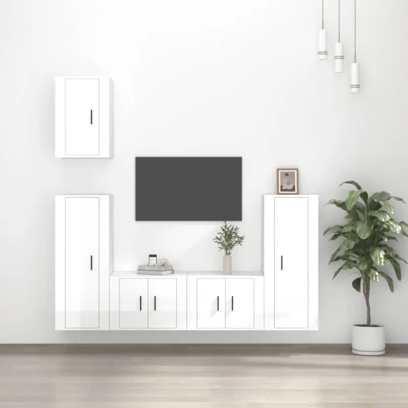 Klassieke tv-meubels van bewerkt hout en hoogglans wit voor je woonkamer - Hoogglans wit / 5 - Tv-meubels