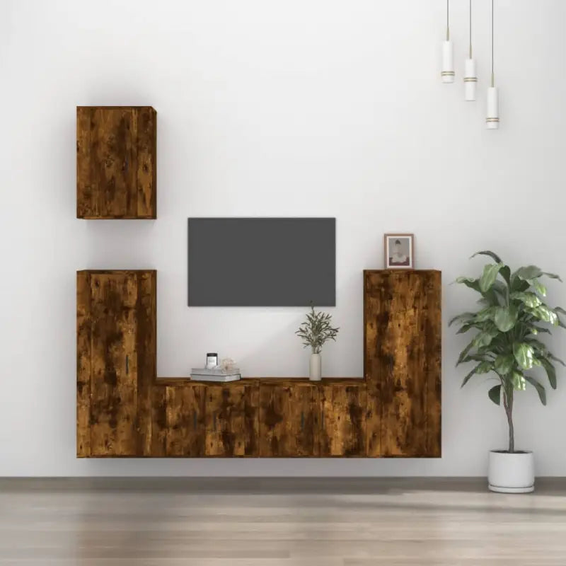Klassieke tv-meubels van bewerkt hout en hoogglans wit voor je woonkamer - Gerookt eiken / 5 - Tv-meubels