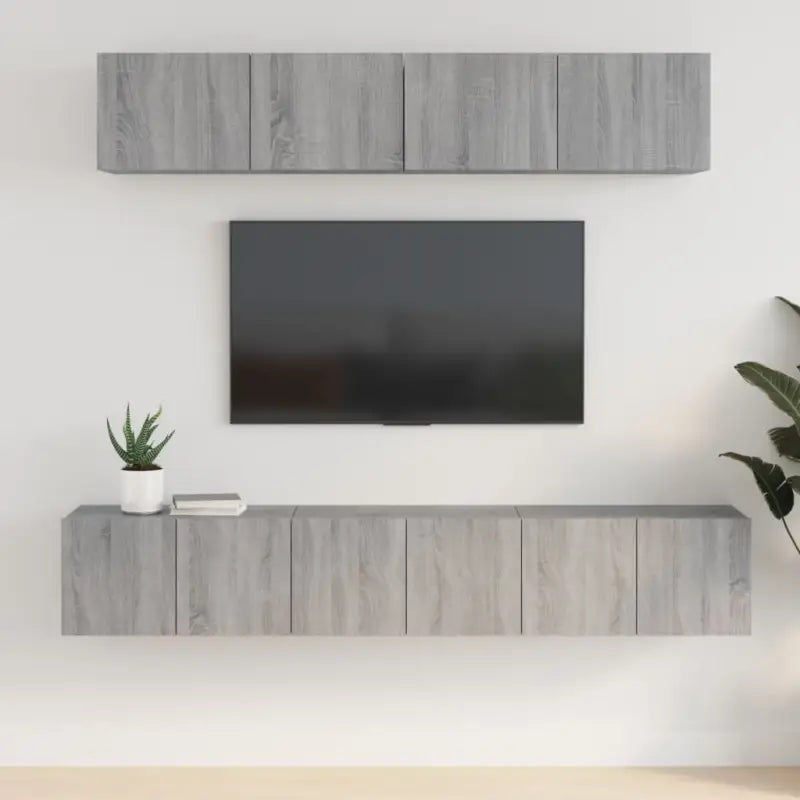 Klassieke tv-meubels van bewerkt hout in Grijs Sonoma stijl - Grijs sonoma / 5 / 80 cm - Tv-meubels