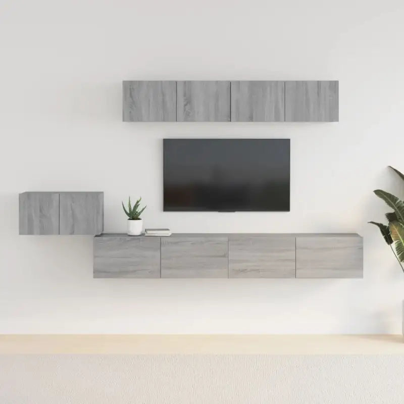 Klassieke tv-meubels van bewerkt hout in Grijs Sonoma stijl - Tv-meubels