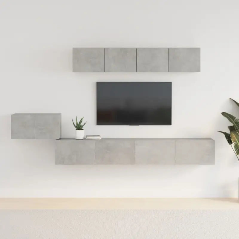Klassieke tv-meubels van bewerkt hout in Grijs Sonoma stijl - Betongrijs / 5 / 100 cm - Tv-meubels