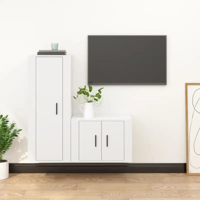 Klassieke TV-meubels van bewerkt hout in hoogglans wit - Wit / 2 - Tv-meubels