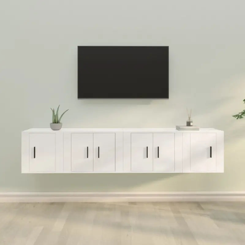 Klassieke TV-meubels van bewerkt hout in hoogglans wit - Wit / 4 - Tv-meubels
