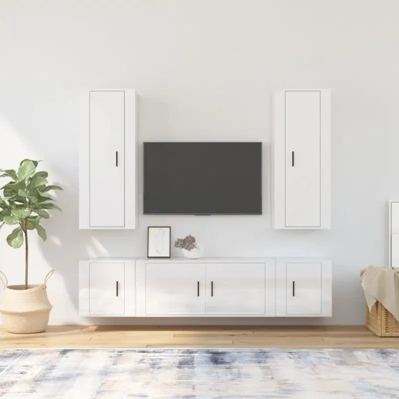 Klassieke TV-meubels van bewerkt hout in hoogglans wit - Hoogglans wit / 5 - Tv-meubels