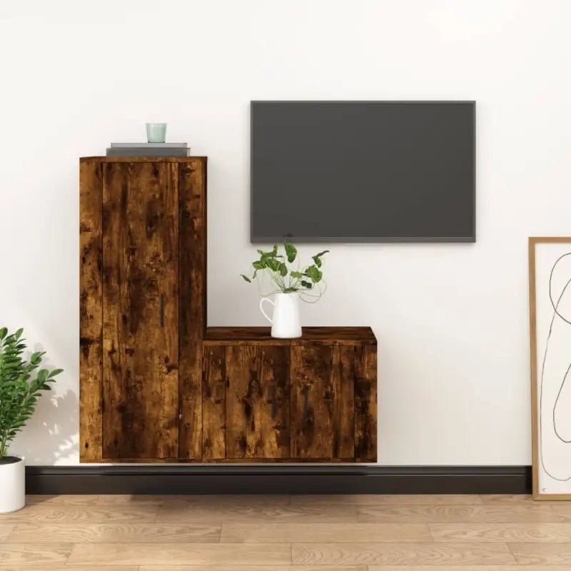 Klassieke TV-meubels van bewerkt hout in hoogglans wit - Gerookt eiken / 2 - Tv-meubels