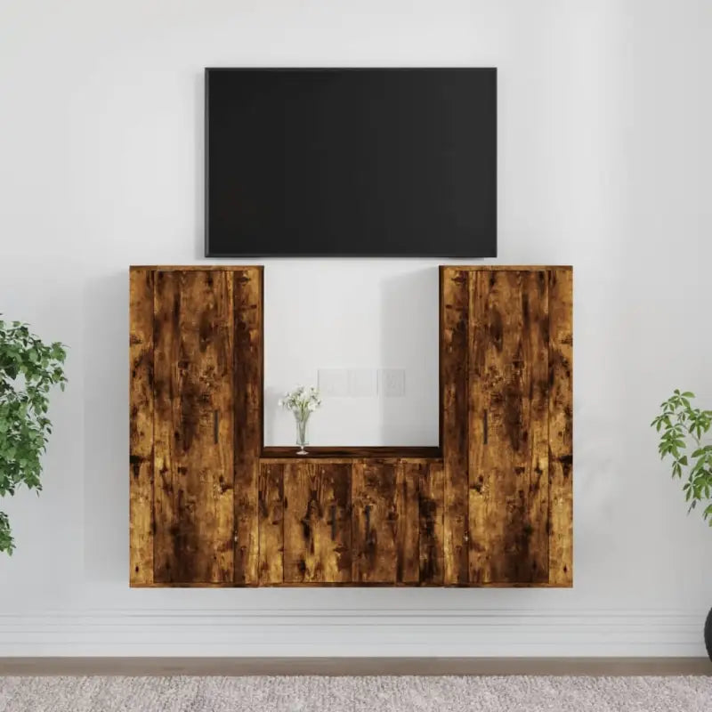 Klassieke Tv-meubels van bewerkt hout met een trendy en stabiel ontwerp - Gerookt eiken / 3 - Tv-meubels