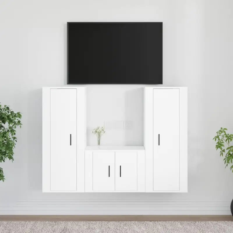 Klassieke Tv-meubels van bewerkt hout met een trendy en stabiel ontwerp - Wit / 3 - Tv-meubels