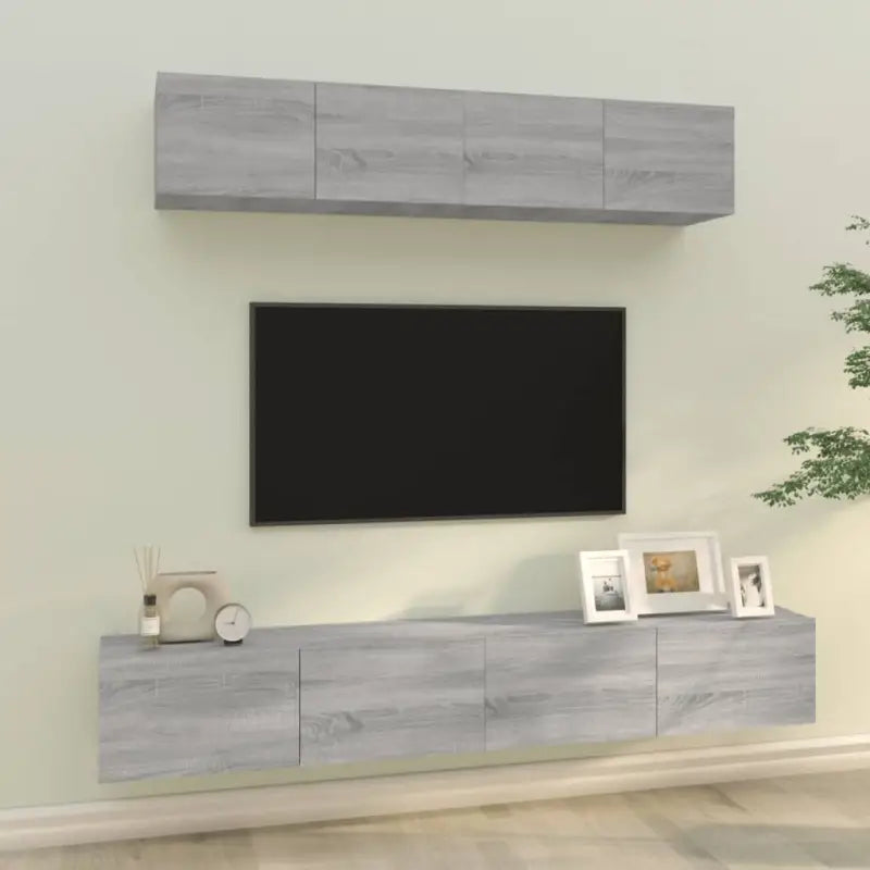 Klassieke Tv-meubels van bewerkt hout met stabiel en stijlvol ontwerp - Grijs sonoma / 4 / 100 cm - Tv-meubels