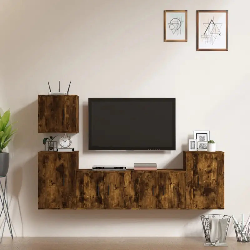 Klassieke Tv-meubels van bewerkt hout met stijl en duurzaamheid - Gerookt eiken / 5 - Tv-meubels